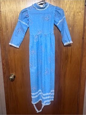 Vintage 1970s Prairie Girls Long Length Dress Light Blue Size 4-5- XS-S